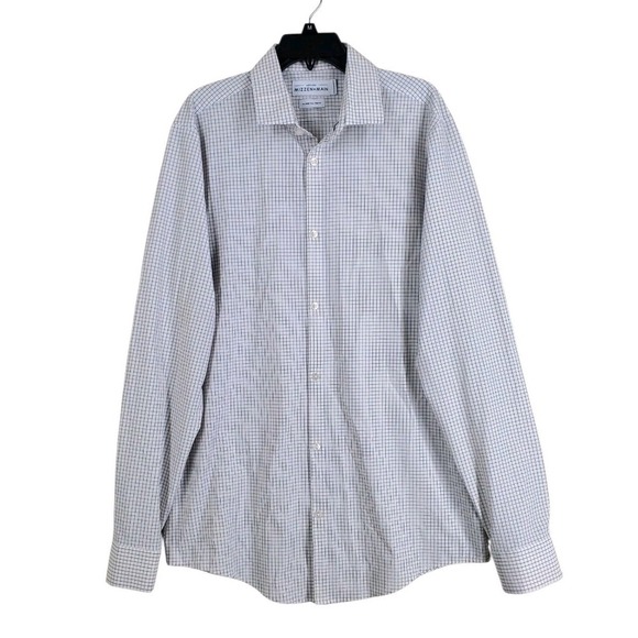 Mizzen Main Leeward Shirt Mens XL Tall Trim Fit Blue White Grid Check Stretch LS - Picture 10 of 11